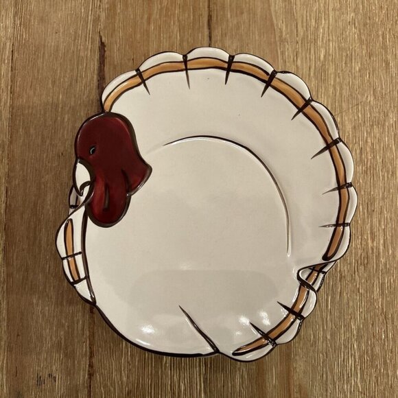 Pottery Barn Set of 4 Gobble Plates Thanksgiving 7 in Turkey Shaped Salad Side - Picture 1 of 4